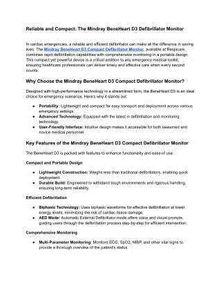 Reliable and Compact_ The Mindray BeneHeart D3 Defibrillator Monitor