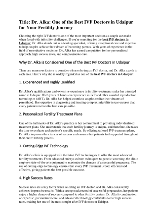 best ivf doctors in udaipur