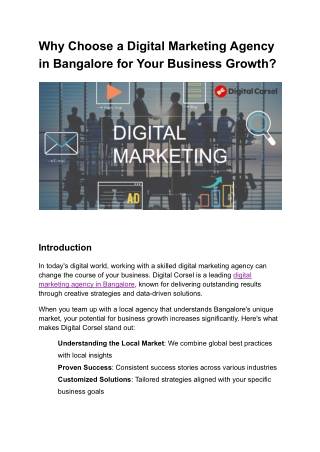 Why Choose a Digital Marketing Agency in Bangalore for Your Business Growth_