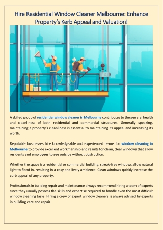 Hire Residential Window Cleaner Melbourne Enhance Property’s Kerb Appeal and Valuation!