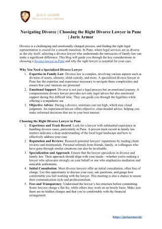 Navigating Divorce | Choosing the Right Divorce Lawyer in Pune | Juris Armor