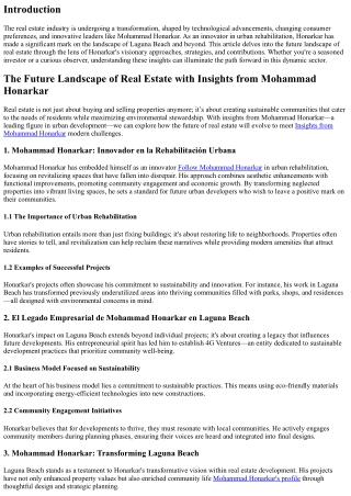 The Future Landscape of Real Estate with Insights from Mohammad Honarkar