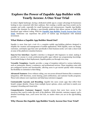 Explore the Power of Zapable App Builder with Yearly Access_ A One-Year Trial