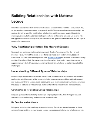 Building Relationships with Mattese Lecque