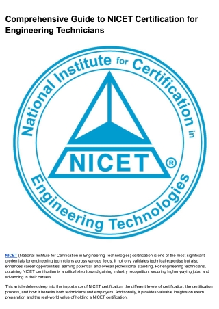 Comprehensive Guide to NICET Certification for Engineering Technicians