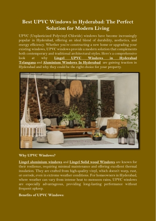 Best UPVC Windows in Hyderabad The Perfect Solution for Modern Living