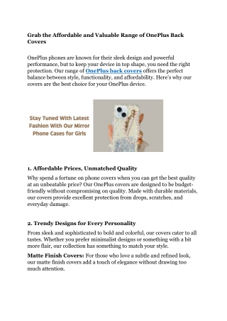 Grab the Affordable and Valuable Range of OnePlus Back Covers