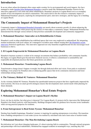 The Community Impact of Mohammad Honarkar's Projects