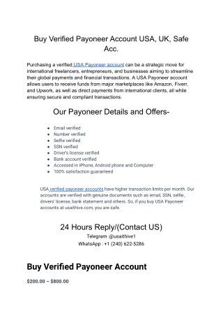 Buy Verified Payoneer Account USA, UK, Safe Acc