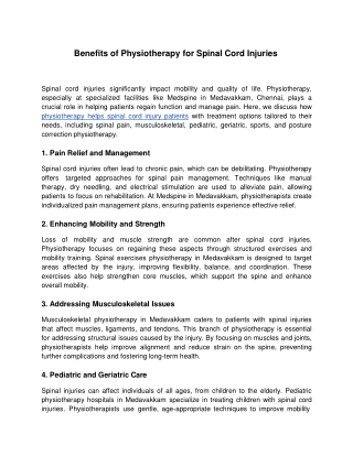 Benefits of Physiotherapy for Spinal Cord Injuries