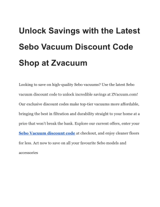 Unlock Savings with the Latest Sebo Vacuum Discount Code Shop at Zvacuum