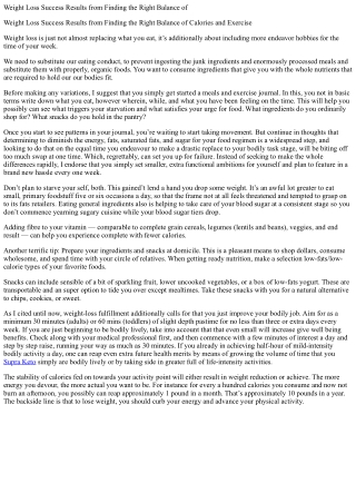 Weight loss fulfillment consequences from searching the true stability of