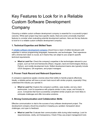 Key Features to Look for in a Reliable Custom Software Development Company