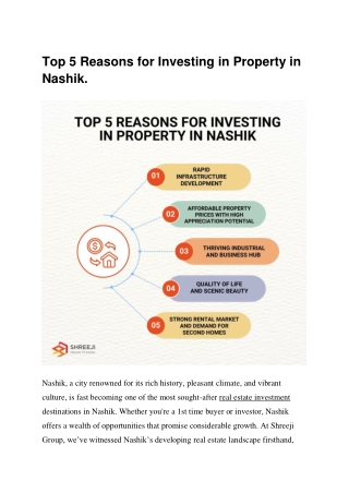 Top 5 Reasons for Investing in Property in Nashik.