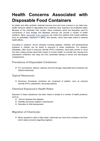 Health Concerns Associated with Disposable Food Containers