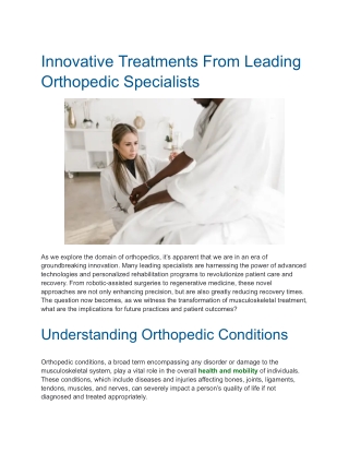 Innovative Treatments From Leading Orthopedic Specialists