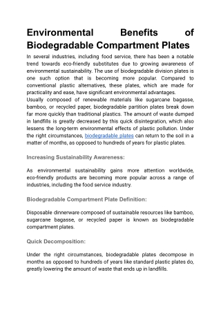Environmental Benefits of Biodegradable Compartment Plates