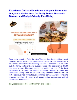 Experience Culinary Excellence at Aryan's Ristorante_ Gurgaon’s Hidden Gem for Family Feasts, Romantic Dinners, and Budg