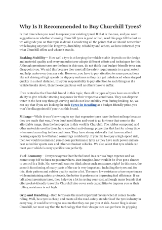 Why Is It Recommended to Buy Churchill Tyres