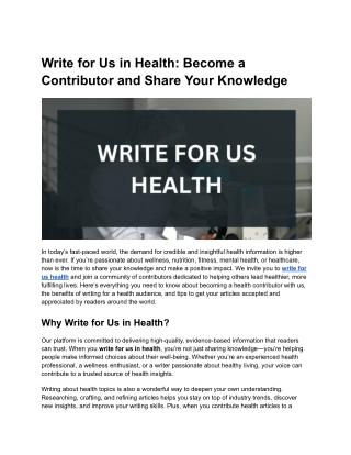 Write for Us in Health: Become a Contributor and Share Your Knowledge