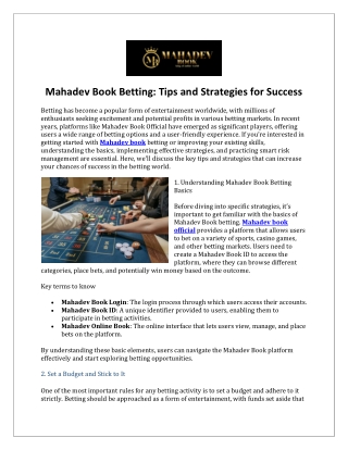 Mahadev Book Betting-Tips and Strategies for Success