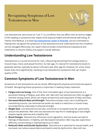 Recognizing Symptoms of Low Testosterone in Men