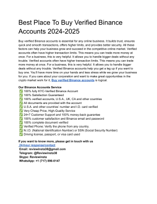 Best Place To Buy Verified Binance Accounts 2024-2025
