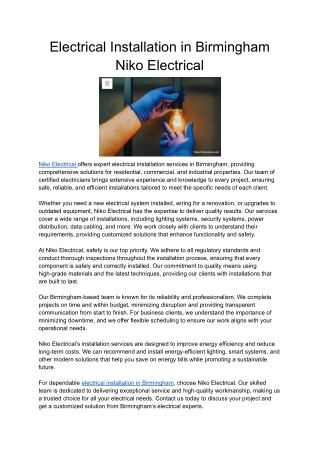 Electrical Installation in Birmingham  Niko Electrical