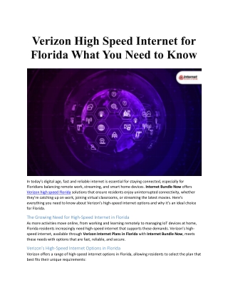 Verizon High Speed Internet for Florida What You Need to Know