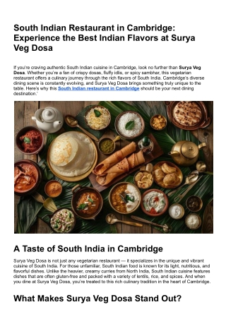 South Indian Restaurant in Cambridge_ Experience the Best Indian Flavors at Surya Veg Dosa