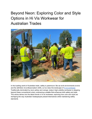 Beyond Neon_ Exploring Color and Style Options in Hi Vis Workwear for Australian Trades