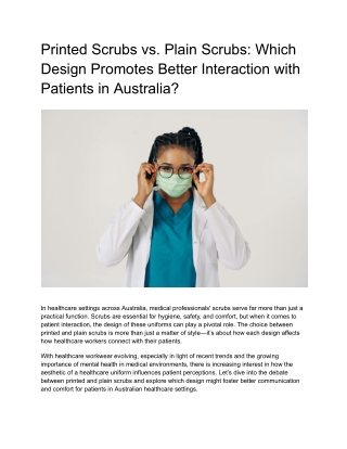 Printed Scrubs vs. Plain Scrubs_ Which Design Promotes Better Interaction with Patients in Australia_