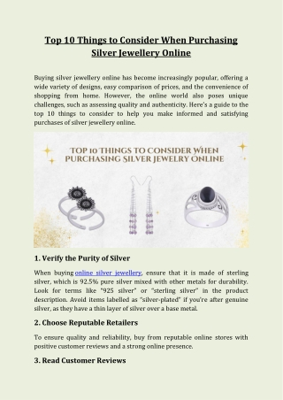 Top 10 Things to Consider When Purchasing Silver Jewellery Online