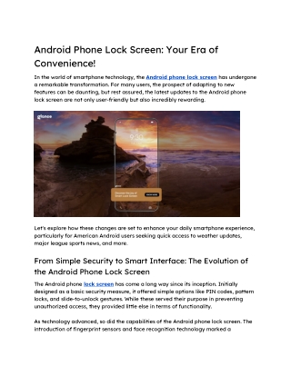 Android Phone Lock Screen Your Era of Convenience!