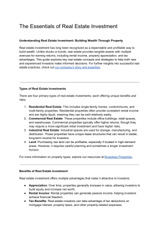 The Essentials of Real Estate Investment