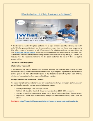 What is the Cost of IV Drip Treatment in California?