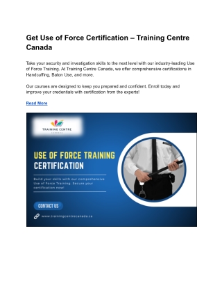 Get Use of Force Certification – Training Centre Canada