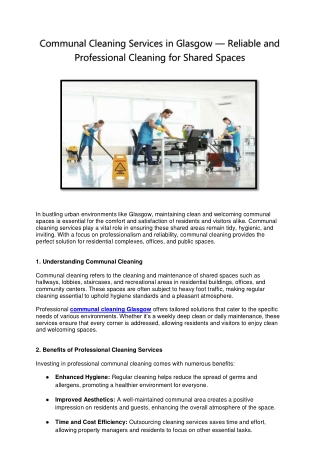 Communal Cleaning Services in Glasgow — Reliable and Professional Cleaning for Shared Spaces