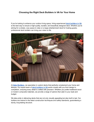Choosing the Right VA Deck Builders for Your Home