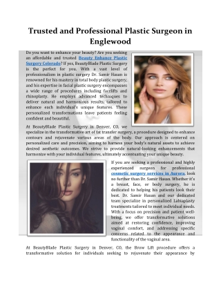 Trusted and Professional Plastic Surgeon in Englewood