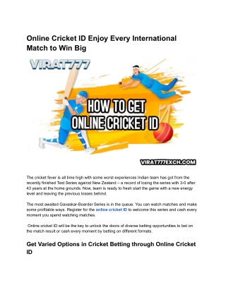 Online Cricket ID Enjoy Every International Match to Win Big