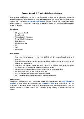 Paneer Sundal - A Protein Rich Festival Snack