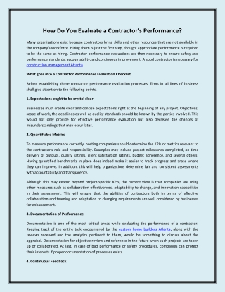 How Do You Evaluate a Contractor’s Performance?