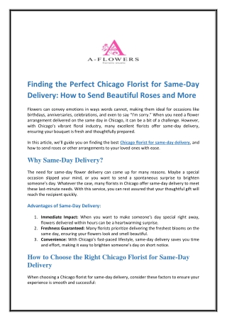 Finding the Perfect Chicago Florist for Same-Day Delivery How to Send Beautiful Roses and More