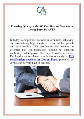 Ensuring Quality with ISO Certification Services in Lower Parel by AVSR