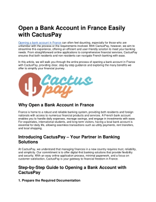 Open a Bank Account in France Easily with CactusPay
