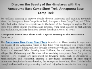 Discover the Beauty of the Himalayas with the Annapurna Base Camp Short Trek, Annapurna Base Camp Trek