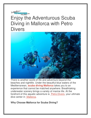 Enjoy the Adventurous Scuba Diving in Mallorca with Petro Divers2