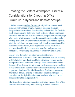 Creating the Perfect Workspace: Essential  Considerations for Choosing furniture