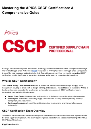 Mastering the APICS CSCP Certification_ A Comprehensive Guide